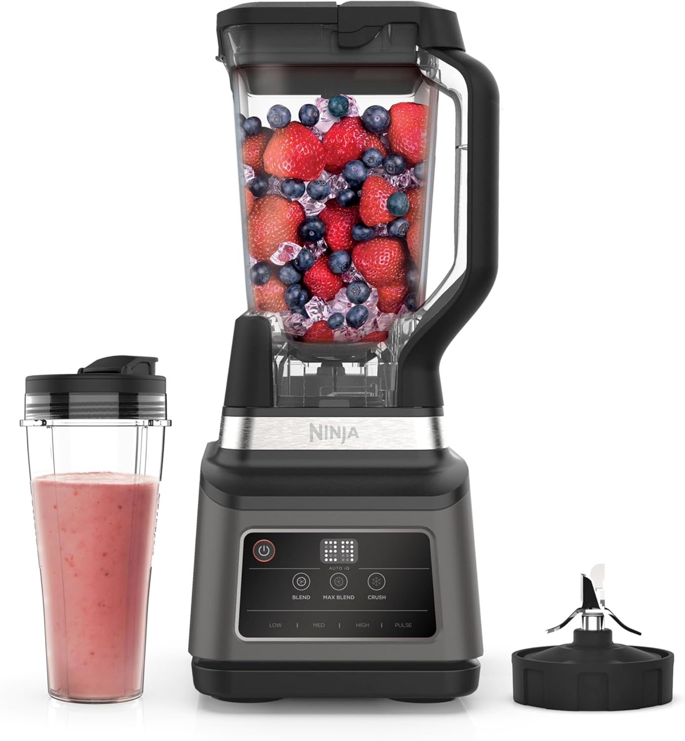 Ninja 2-in-1 Mixer with Auto-iQ [BN750EU], 1200 W, 2.1 L Container, 0.7 L Cup, Black/Silver