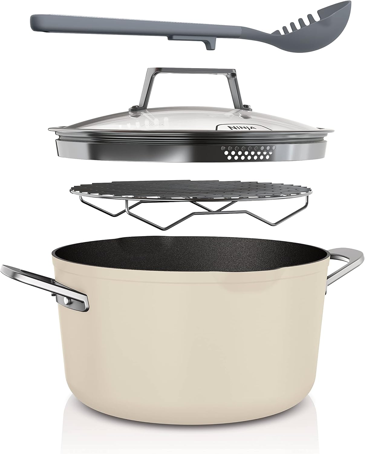 Ninja Foodi 8-in-1 PossiblePot with ZEROSTICK, Roasting / Steam Rack, Strainer, Utensil, Glass Lid, 6.6 L, Suitable for Induction Cookers, Oven Safe up to 260 °C, Dishwasher Safe, Vanilla Bean