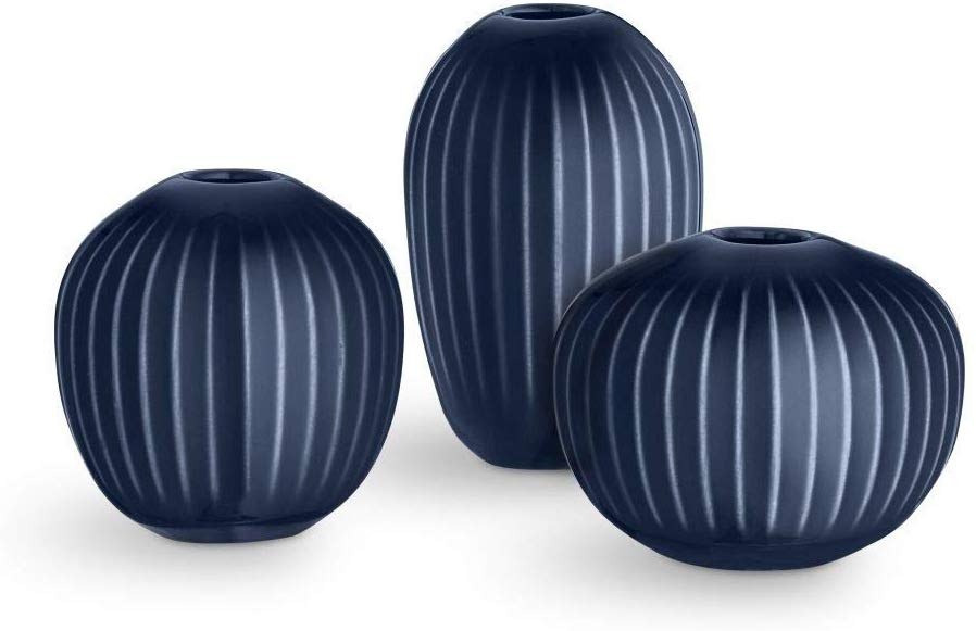 Kohler Kähler Hammershøi 18180 Miniature Vase Ceramic Indigo Blue Set Of 3
