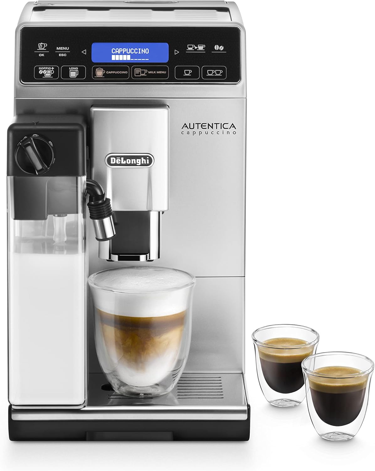 De\'Longhi Autentica Cappuccino ETAM 29.660.SB Fully Automatic Coffee Machine with Milk System, Cappuccino and Espresso at the Touch of a Button, Digital Display with Clear Text, 2 Cup Function, Silver.