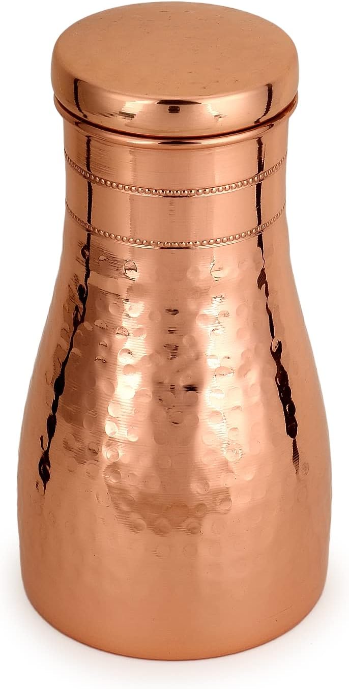 Zap Impex Copper Water Bottle with Integrated Glass Hammered Matt 1000ml