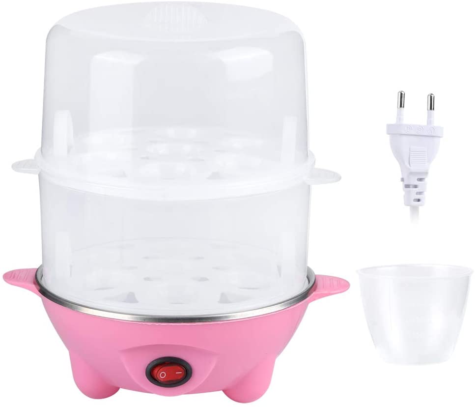 Oumefar Multifunctional Household Egg Boiler with Egg Piercer, Portable, Durable Egg Boiler for Eggs, Steamed Vegetables, Seafood, Dumplings, Corn and More (Double Layer)