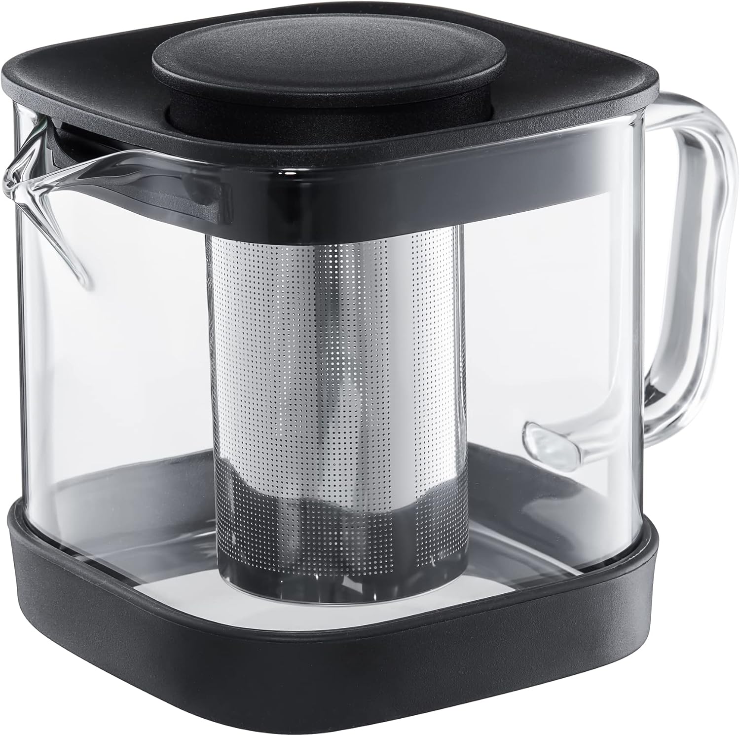 AMBITION Irene Teapot with Strainer and Lid 600 ml 12 x 10 x 11.5 cm Jug Black Transparent Glass Steel Plastic