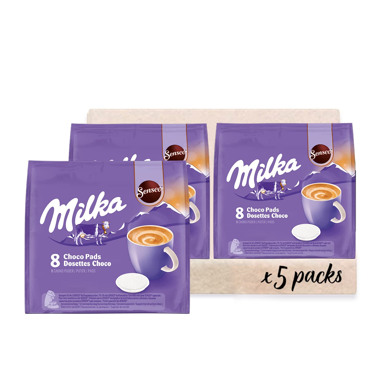 Senseo Milka Cocoa Pads, 40 Senseo Compatible Pads, 5 Pack, 5 x 8 Drinks, 560 g