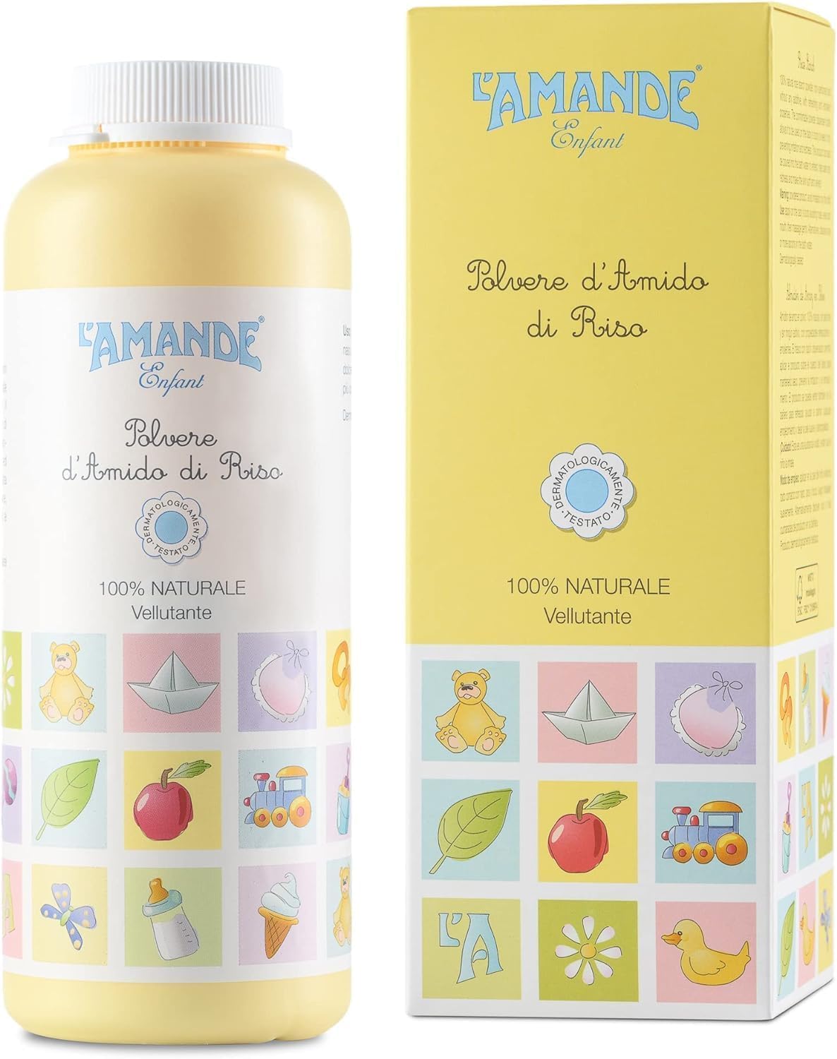L\'AMANDE Baby Bath with Rice Starch Scented Talcum Powder for Babies and Newborns, Refreshing and Softening Against Redness and Irritation, Natural Velvety Powder - Enfant, 150g