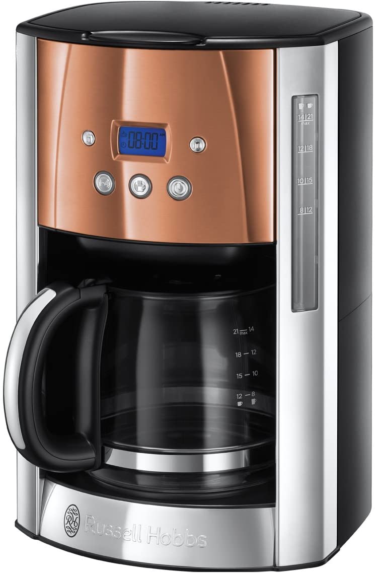 Russell Hobbs Luna Copper Accents, Digital Glass Coffee Maker, Shower Head Technology, Programmable Timer