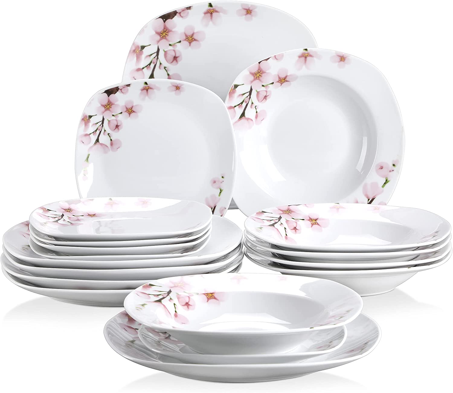 Veweet \'Annie\' Porcelain Dinner Service Set, 18 / 36-Piece Crockery Set, 20 / 40-Piece Breakfast Service Set, 24 / 48-Piece Dinner Service Set, 30 / 60-Piece Table Service Set