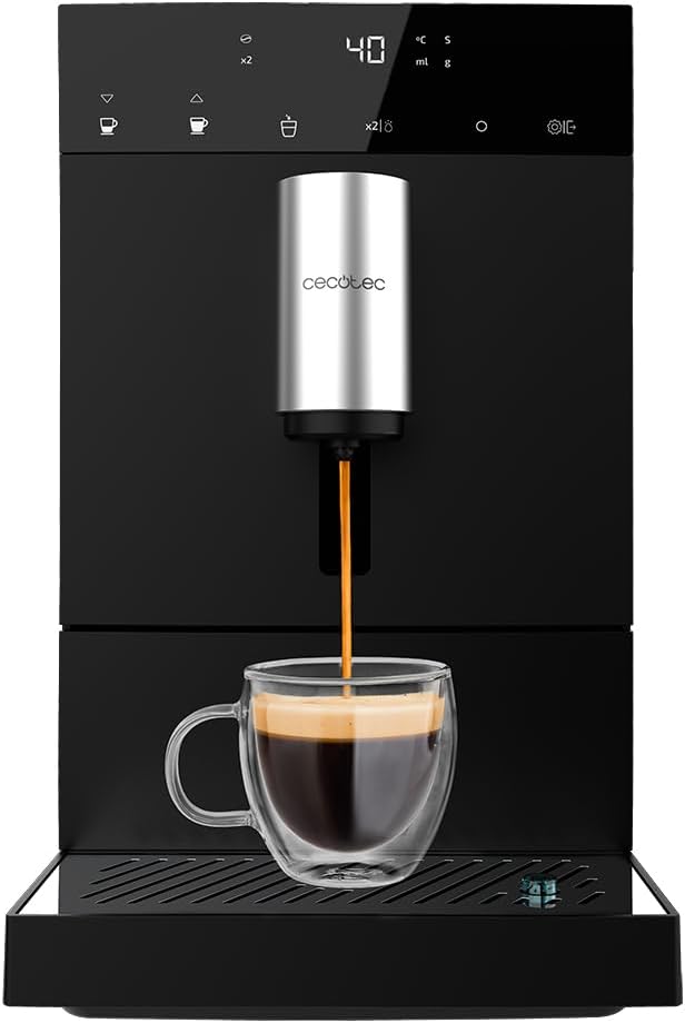 Cecotec compact fully automatic coffee machine Cremmaet Compact. 1350 W, 19 bar, thermal block heating system, 150 g coffee container with integrated mill and 1.1 l, automatic cleaning.