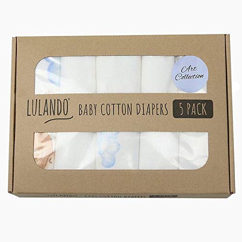 LULANDO Art Collection Flannel Nappies 70 x 80 cm Pack of 5 100% Cotton Flannel Sleepy