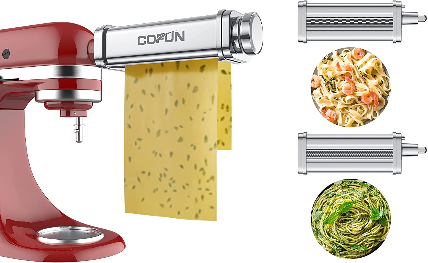WERPOWER 3 Piece Pasta Roller & Cutter Set Attachments for KitchenAid Stand Mixers, Stainless Steel Pasta Maker Accessory