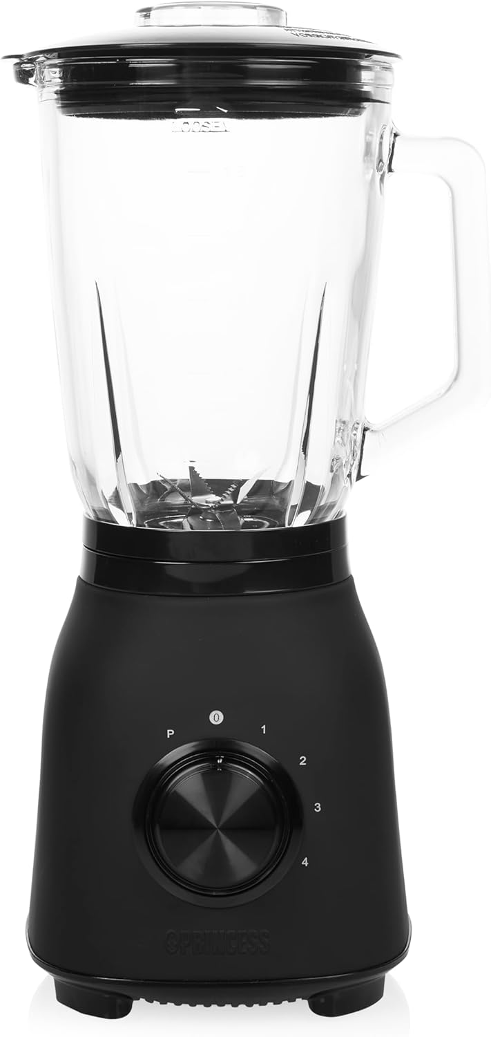 Princess Black Steel 01.212092.01.001 Blender with 4 Speed Levels, Pulse Function, 6 Blades, 1000 Watt, 1.5 Litre Glass Jug, Black, Stainless Steel