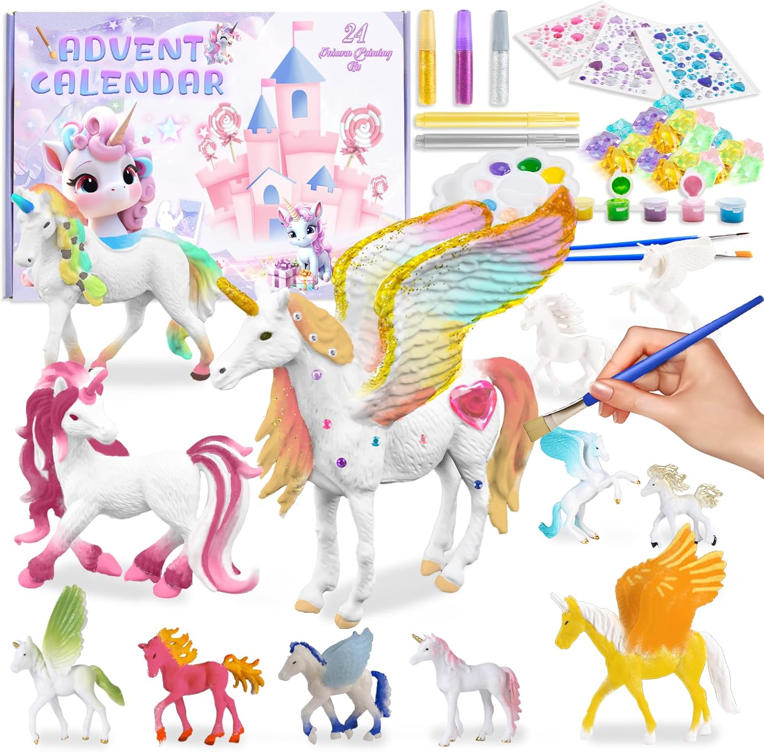 Advent Calendar 2024 for Children - Unicorn Painting Set Creative Set for Girls 4-10 Years - Christmas Gifts