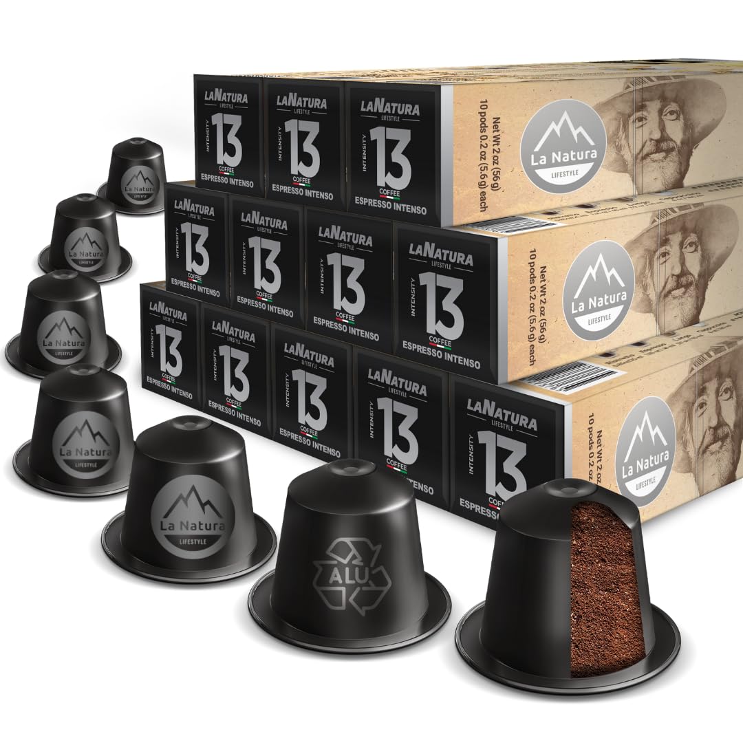 La Natura Lifestyle ESPRESSO INTENSO Aluminum Coffee Capsules, 100% Recyclable, Nespresso®-Compatible Coffee Capsules, Pack of 120