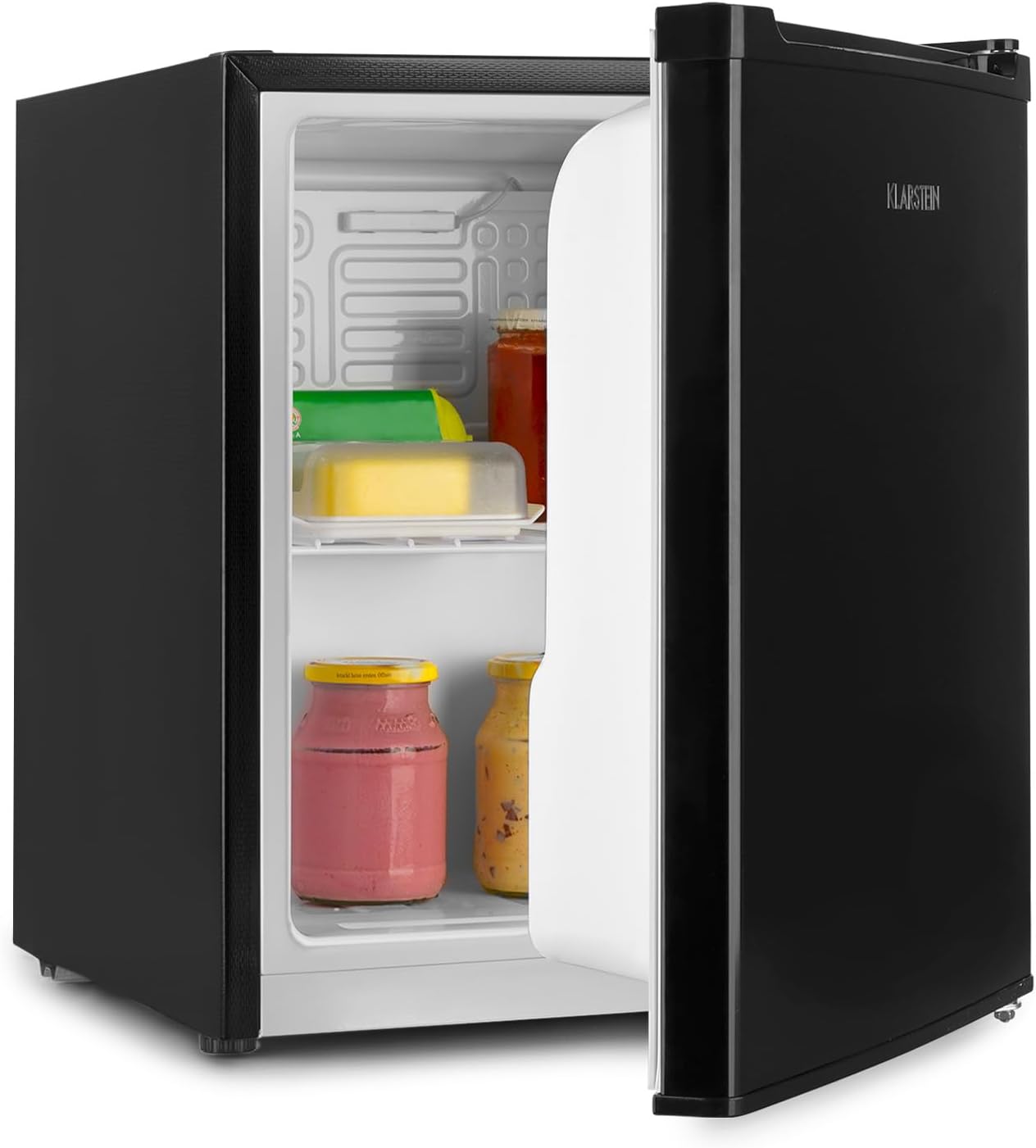 Klarstein Scooby Mini Fridge, EcoExcellence System, 40 L Capacity, Temperature Control, Removable Shelf Shelf, Bottle Compartment up to 2 Liters, 41 dB, Black