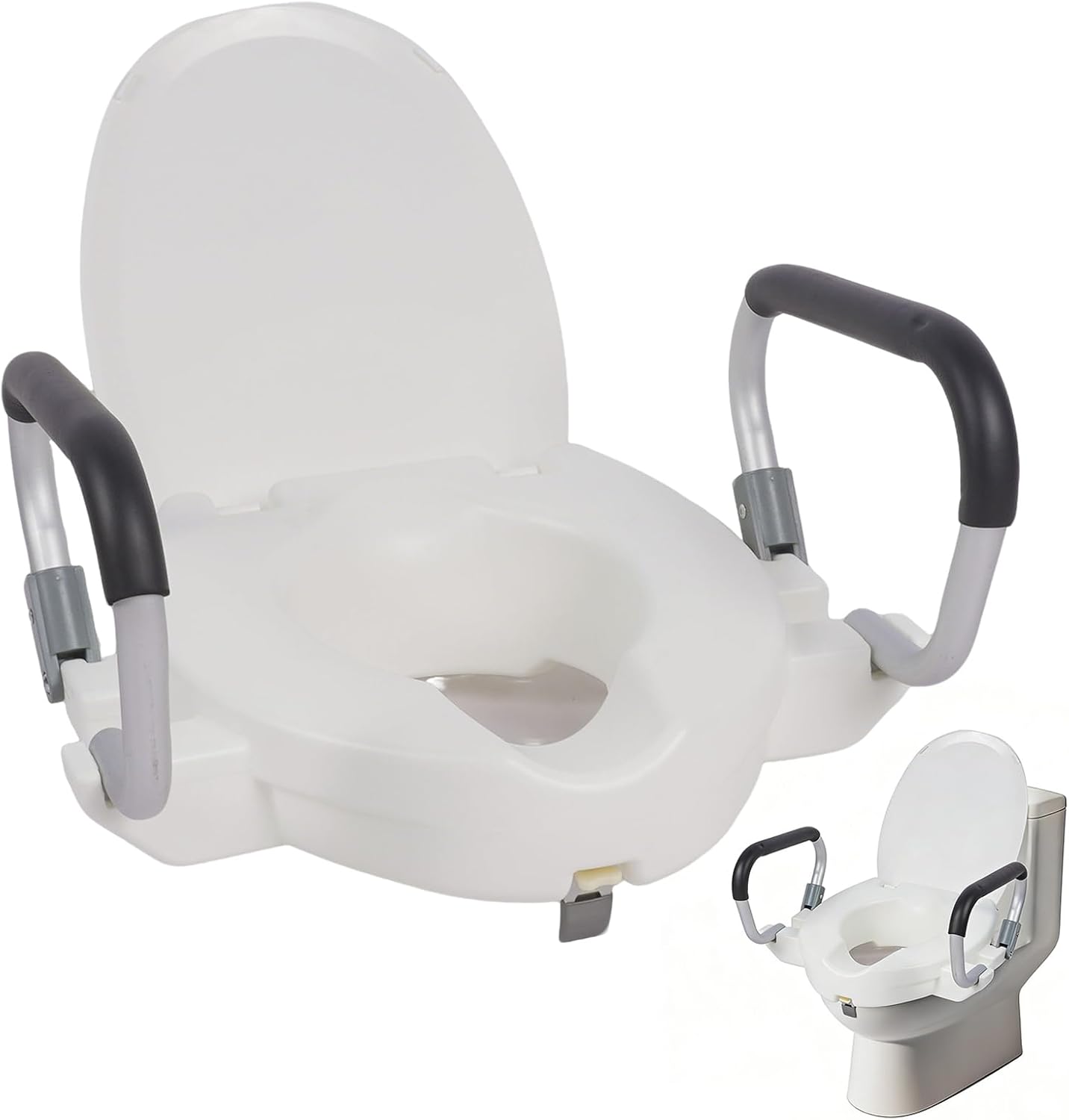 BAKENLON Raised Toilet Seat for Adults with Armrests and Lid, Raised Toilet Seat for Adults, Raised Toilet Seat with Lid, Toilet Attachment for Seniors, Width Adjustable (10 cm High)