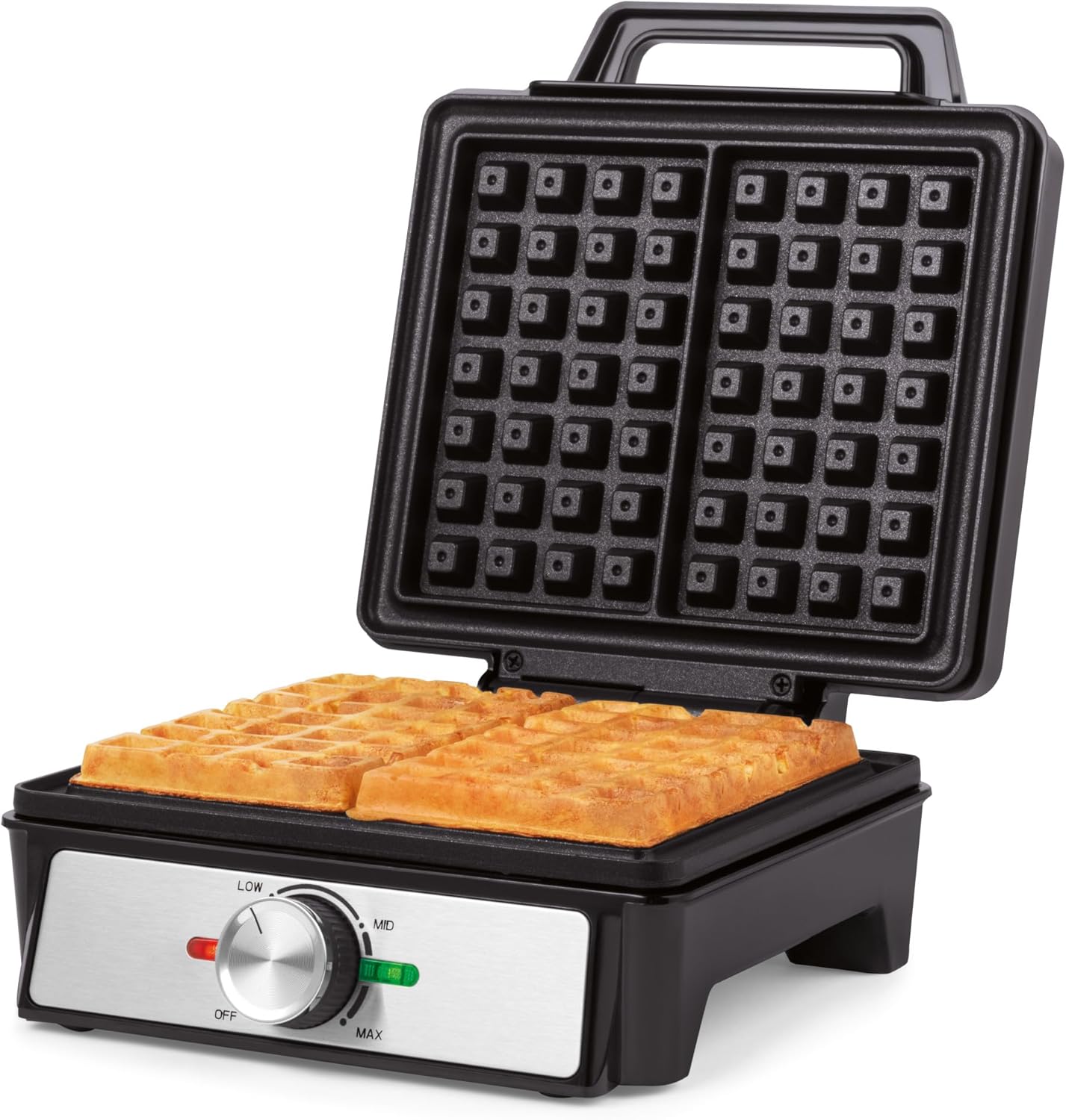 Salter Waffle Iron Machine - Non-Stick Double Waffle Plates, Deep Filled Belgian & American Waffle Machine, Adjustable Temperature Control, Cool Handle, 1600W