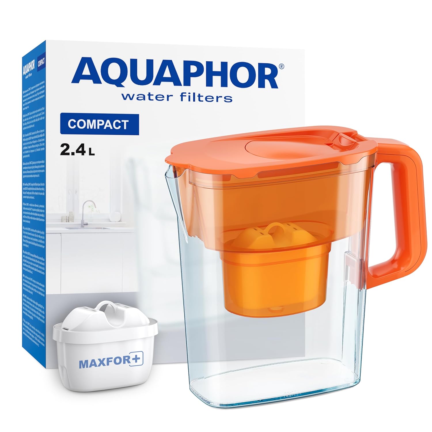 AQUAPHOR Compact Water Filter Jug with 1 x Maxfor+ Filter - 2.4L Capacity - Orange