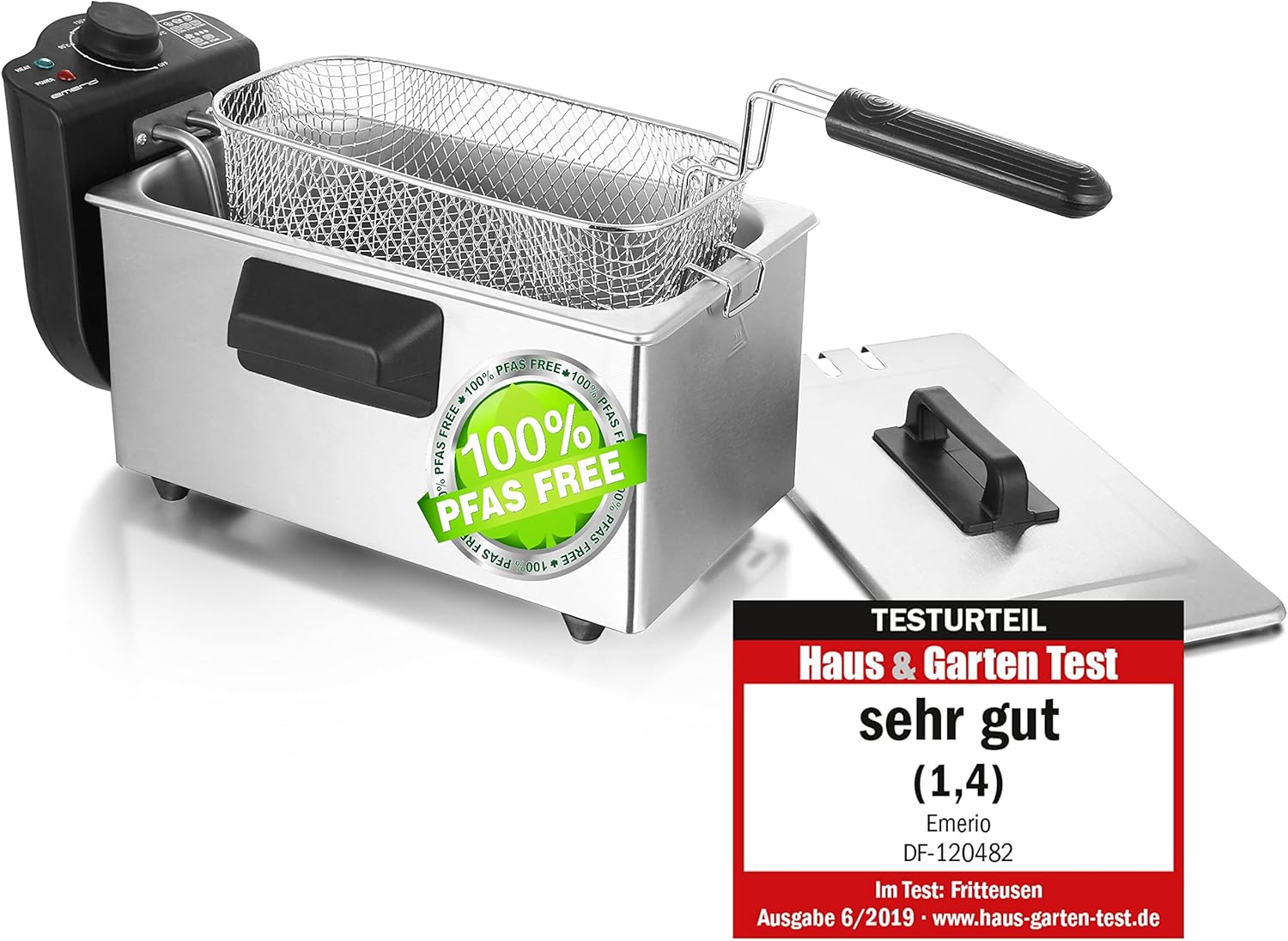 Emerio 3.0L Oil Fryer with Cold Zone Technology, \"Very Good 1.4\" Tested by Haus & Garten 06/2019, No More Bitter Taste, Cold Zone Fryer with 2000 W, Stainless Steel Tank, BPA Free