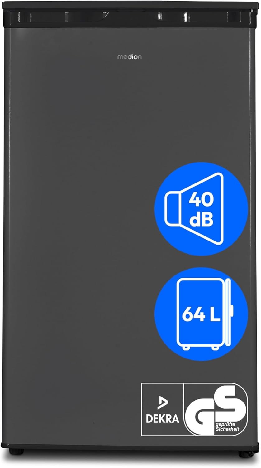 MEDION MD37688 Freezer (64 Liters, 85 cm High, 3 Transparent Drawers, Interchangeable Door Hinge, Grey