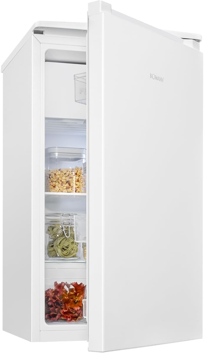 Bomann Fridge with Freezer Small | 91 L | Small Fridge | 2 Shelves and Vegetable Compartment | Interchangeable Door Hinge | 0° ~ 8°C | Mini Fridge | Mini Bar Quiet | Fridge KS 7254 White