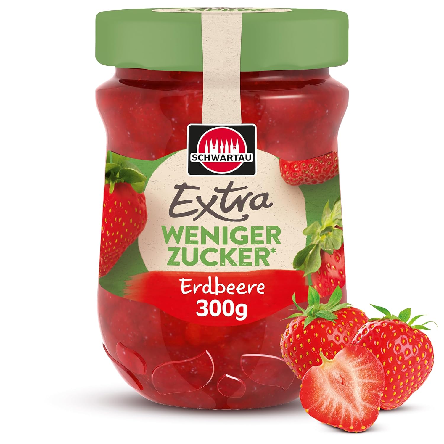Schwartau Extra Less Sugar Strawberry, Sugar-Reduced Fruit Spread, 300 g