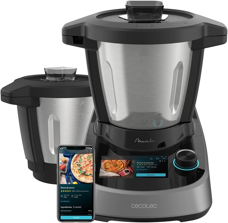 Cecotec Mambo Touch Multifunctional Food Processor with Havana Stainless Steel Jug, 1600 W, 37 Functions, TFT Touch Screen, with Integrated Recipes, 3.3 Liters, App, Scales, Black