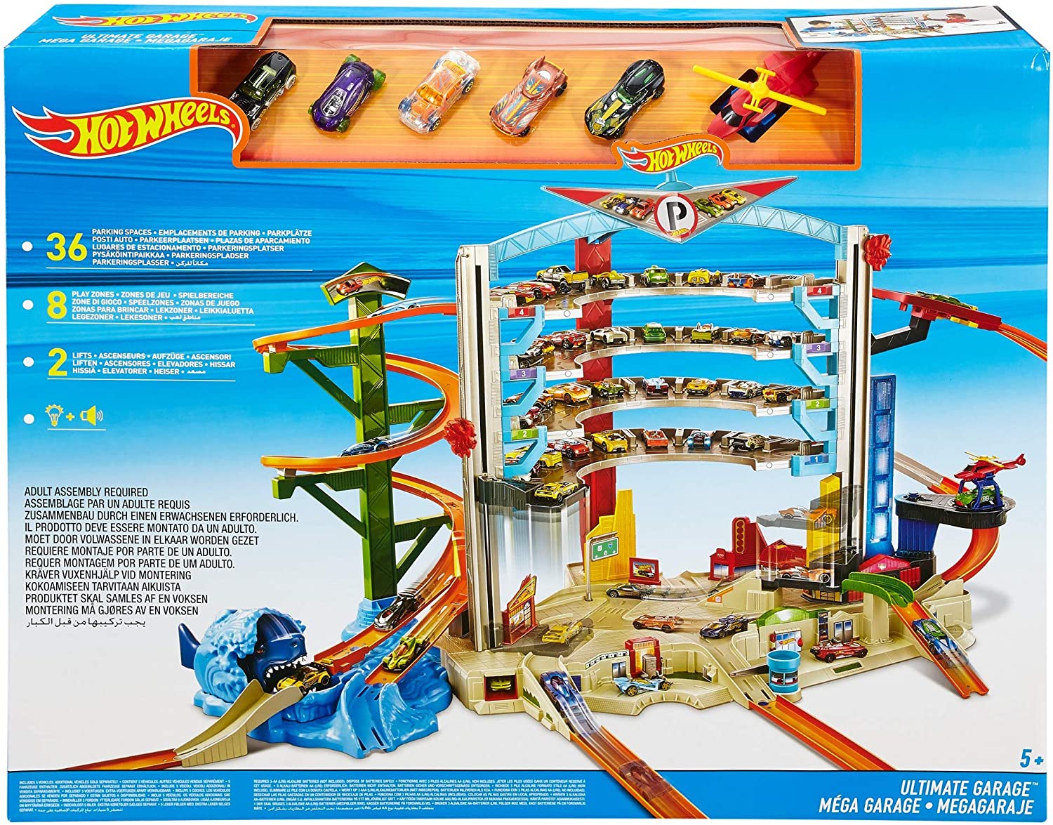 Hot Wheels Cmp80 City Megacity Car Parking Garage And Shark Stunt For 36 Ve