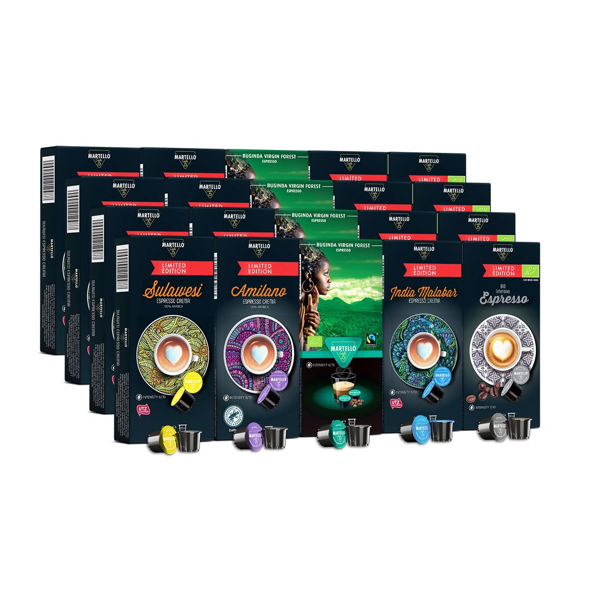 MARTELLO Cafe Martello Coffee Tasting Set Limited Edition UTZ Certified, Sustainable and Fair, Hand-Picked, Master Pack 200 Capsules (20 x 10)