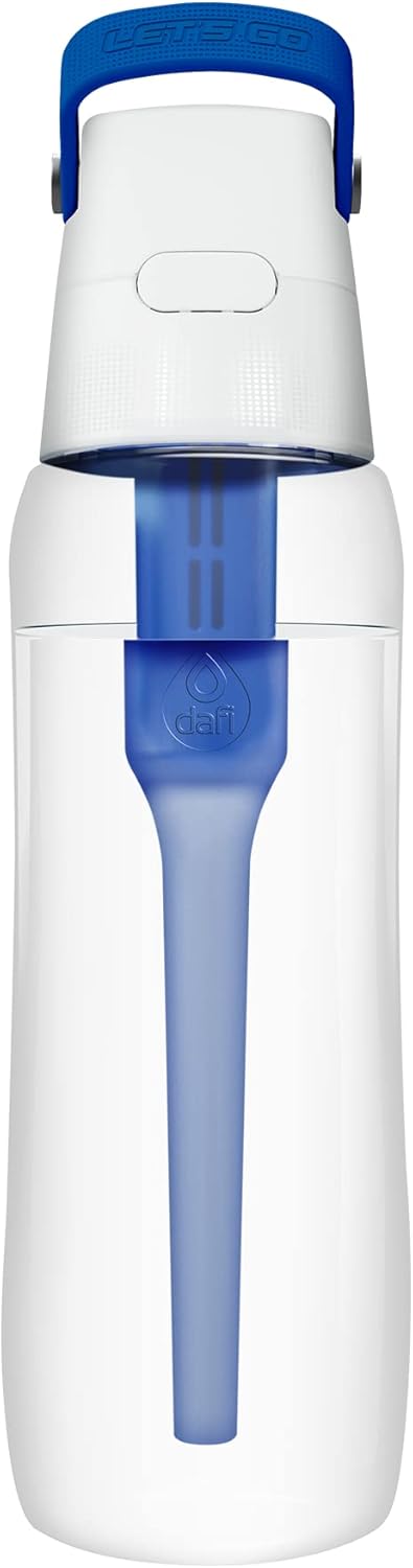 DAFI Water Bottle with Filter Solid 0.7 L Blue - Water Bottle with Water Filter, BPA-Free, Sports Bottle with Filtered Water for Travel, Filter Bottle Outdoor + Activated Carbon Filter Straw