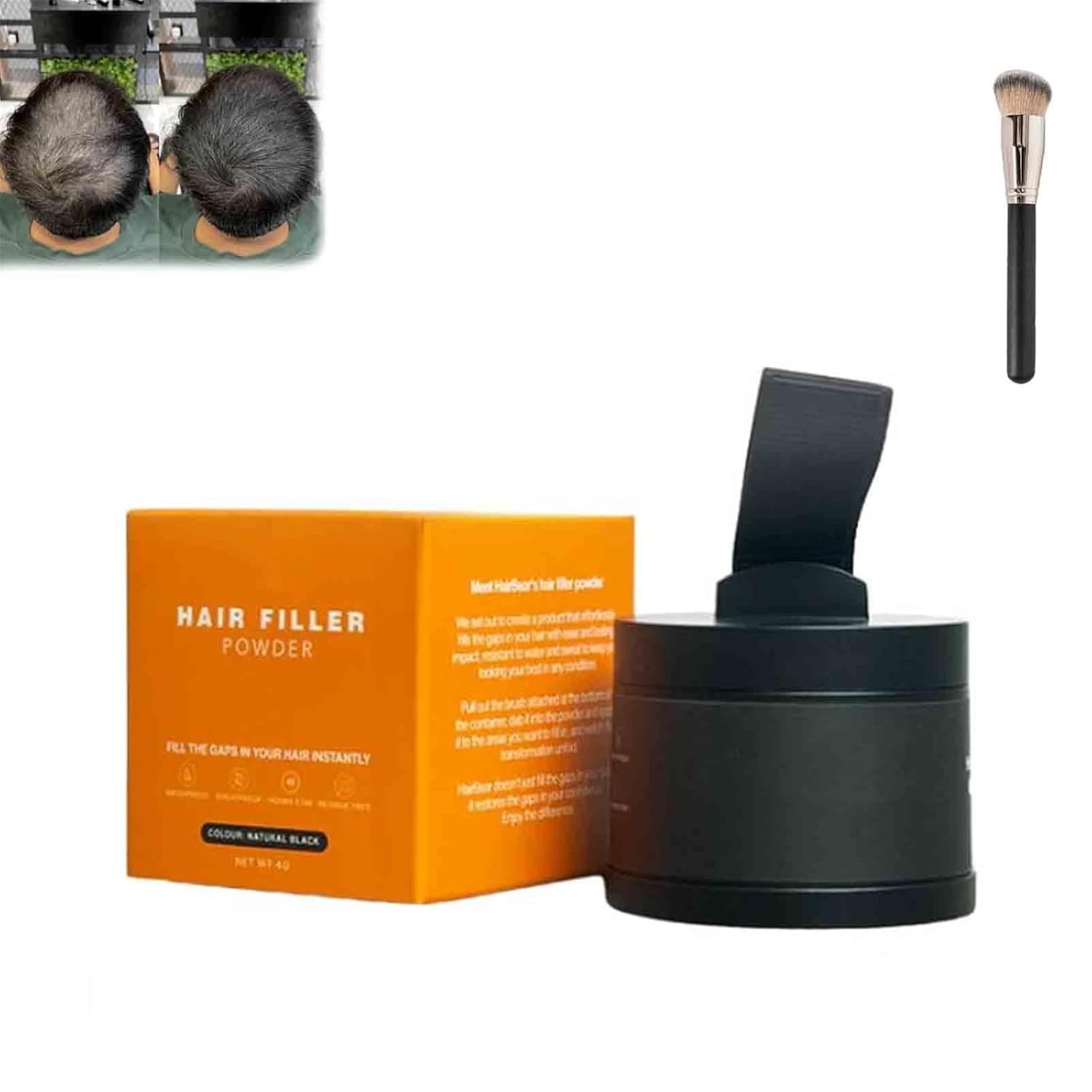 Hairbear Hair Filler Powder, Long-Lasting Waterproof Hair Thickening Fibers for Instant Volume & Scalp Coverage for Thinning Hair, Root Cover Up Powder Stick for Women and Men (Black)