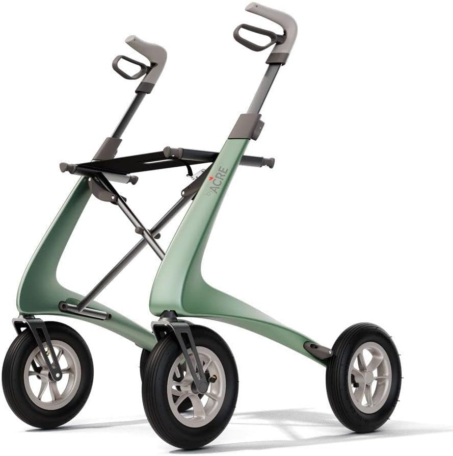 Rollator Carbon Overland by Acre Maximum Load 150 kg Air Filled Rubber Tyres Lightweight Rollator with 6.7 kg with Small Bag for Attaching to the Front
