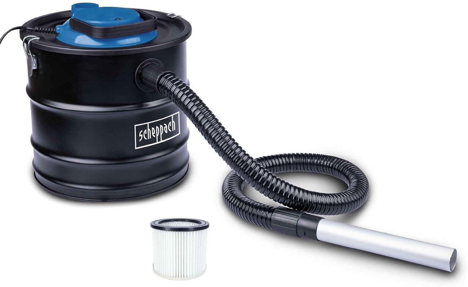 Scheppach Store Scheppach Ash Vacuum Cleaner GKS20 Fireplace Vacuum Cleaner with 1200 W and 18 kPa Suction Power, 20 L Capacity, Robust Metal Container, Large Working Radius Thanks to 1.2 m Hose and 1.5 m Connection