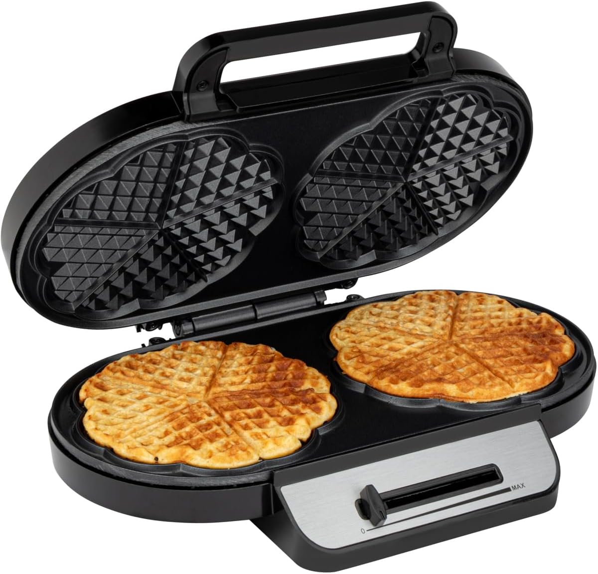 Clatronic® Waffle iron with 2 non-stick baking surfaces, waffle iron, heart-shaped waffle iron, infinitely adjustable browning level and baking light, 2 waffles per baking process, 1200 W, WA 3745