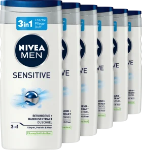 NIVEA MEN Shower gel sensitive 3in1, benefit pack (6x250 ml), 1500 ml