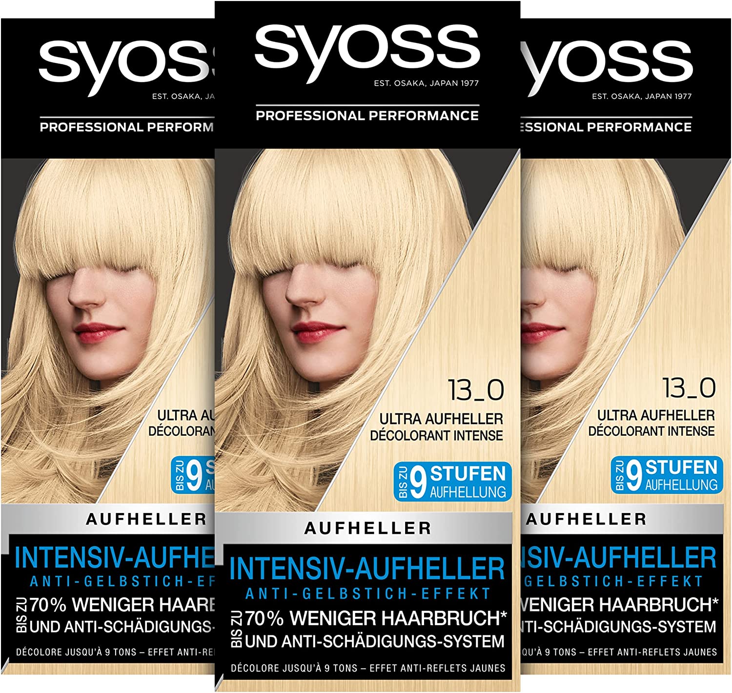 Syoss Color Coloration 13_0 Ultra Brightener Level 3 (3 x 135 ml), Brightener for Dark Hair Lightens up to 9 Levels, with Anti-Yellowing Effect for Salon-Fresh Hair Colour
