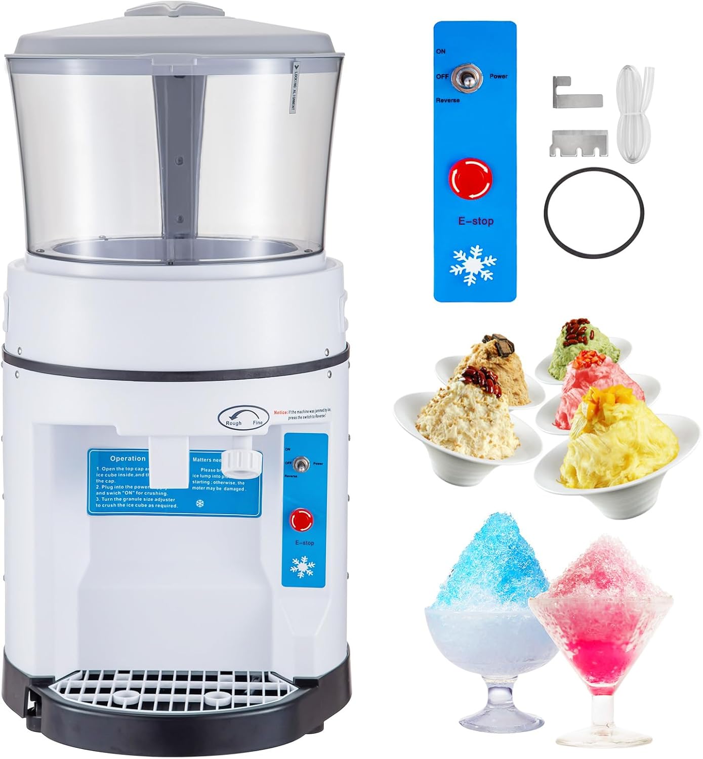 VEVOR BY-568 Commercial Ice Crusher Shaver Snow Cone Machine Funnel 350W Electric Table Ice Shaver with Stainless Steel Blade, Perfect for Restaurant Bar Party Events, Plastic, Blue+