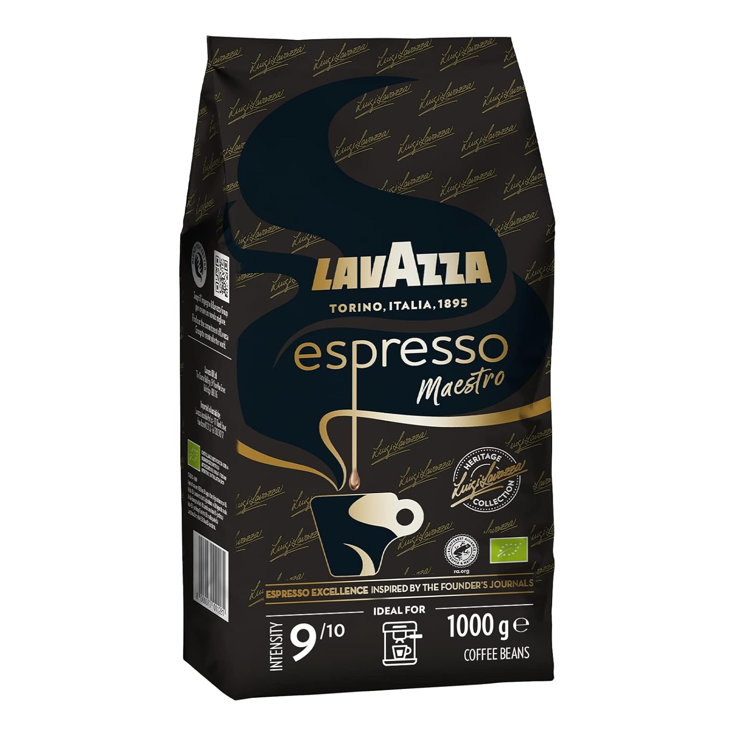 Lavazza Store Lavazza, Espresso Maestro, Coffee Beans for Espresso Machines, Balanced & Aromatic Fruit and Flower Flavour, Intensity 9/10, 100% Organic Arabica & Robusta, Slow & Gentle Roasting, 1 kg