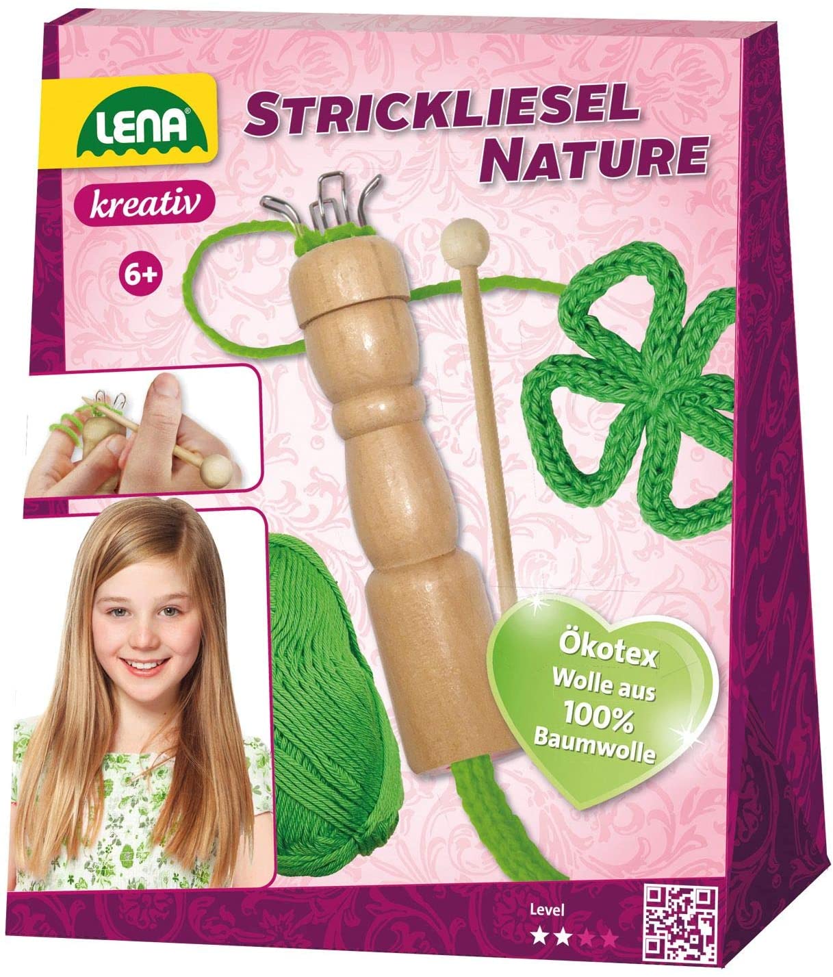 Lena 42376 Nature Knitting Doll Wooden Knitting Needle And Wool Ökotex Knit