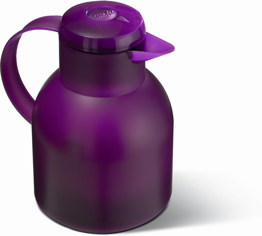 Emsa Samba 505490 Insulated Jug, 1 Liter, Quick Press Closure, 100% Leak-Proof, 12 Hours Hot, 24 Hours Cold – Translucent Aubergine