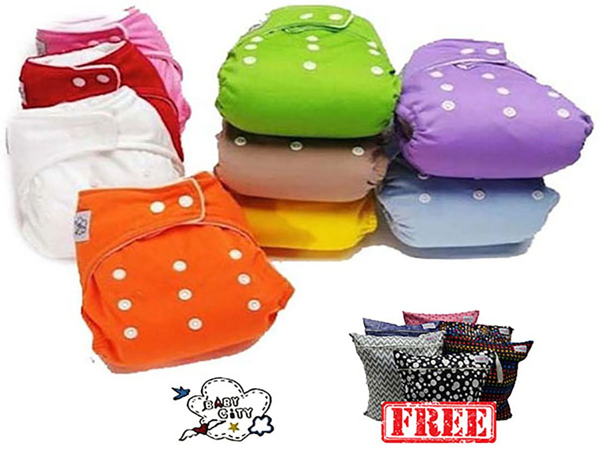 BABY CITY Pocket Absorbent Pocket Pack of 5 + 5 Bits – Free Wet Bag- Microfleece Baby