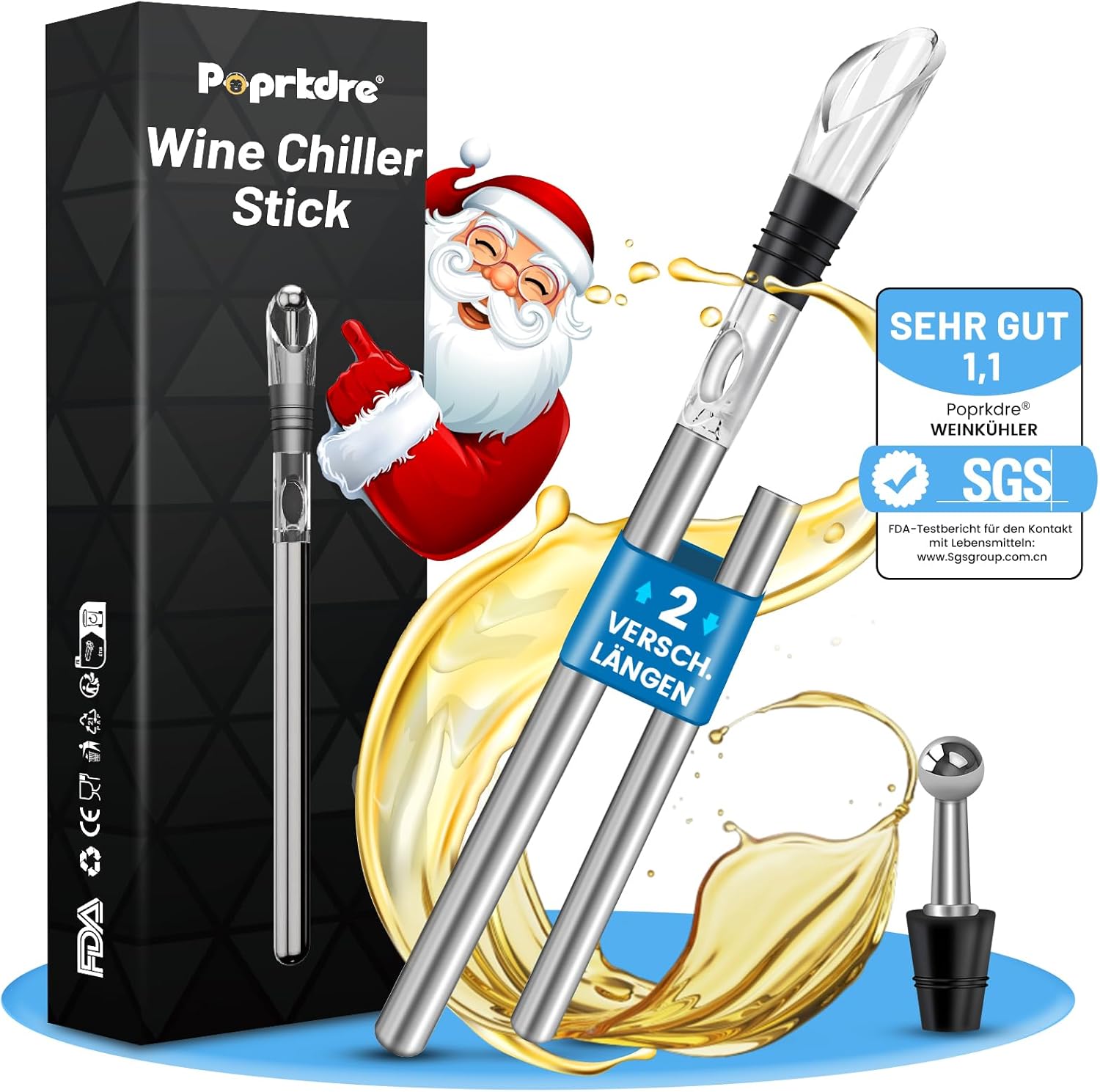 Wine Cooling Stick, Set of 4, Wine Cooler Rod with Pourer, Gift for Men, Practical Wine Accessories for Wine Lovers, Wine Cooler Set, Gift for Most Bottles