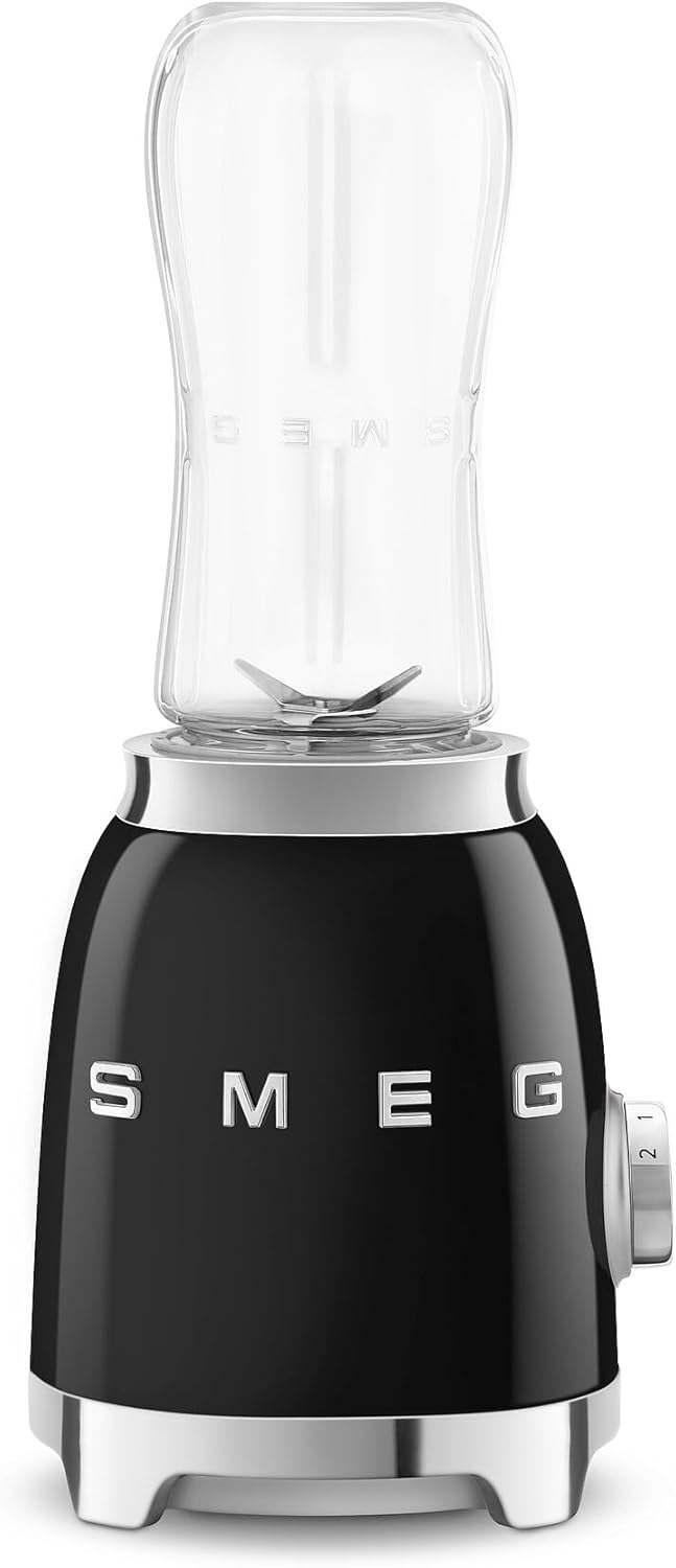 Smeg, Personal Blender PBF01BLEU 2 Speed ​​Stainless Steel Double Blade 2 x 600ml Bottles Included Non-Slip Base Integrated Cable Winder 300W Black