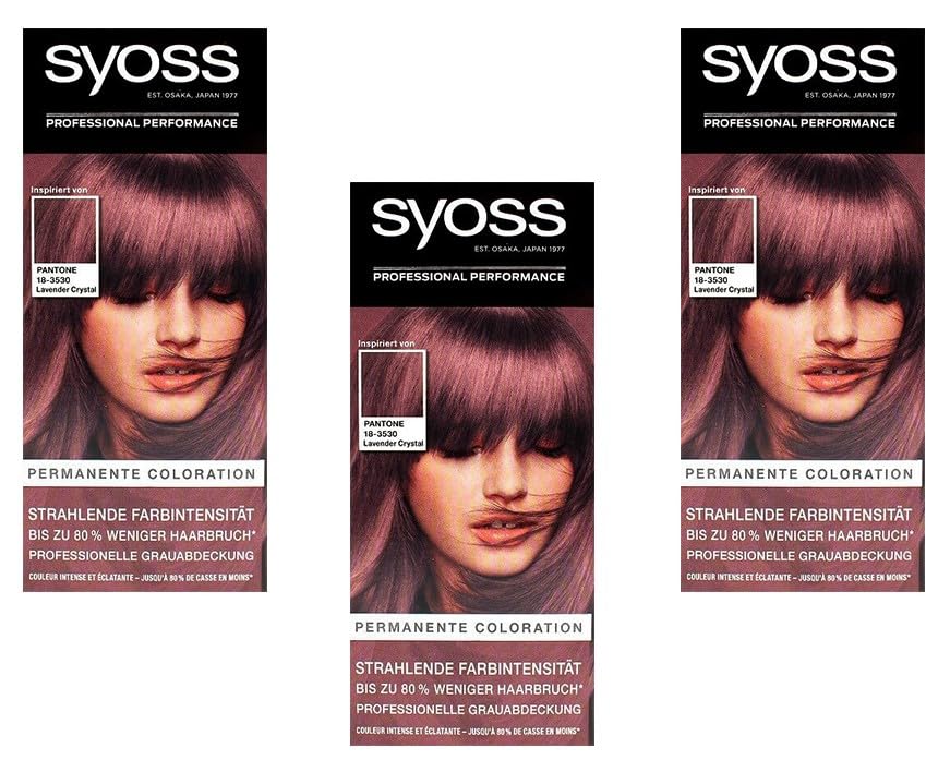 3 x Syoss Pantone Permanent Coloration 18-3530 Lavender Crystal 80% Less Hair Breakage (3 x 115 ml) (Pack of 3)
