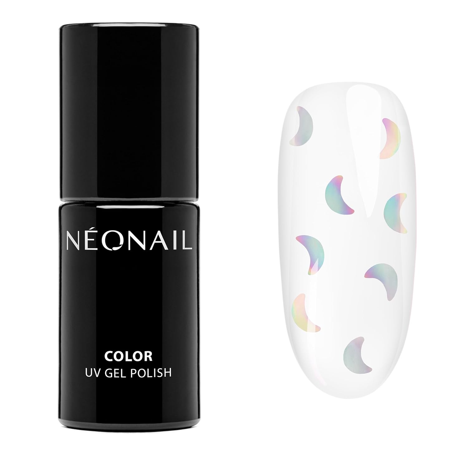 NÉONAIL UV Nail Polish 7.2 ml - Transparent + Silver Multicolored Moons - Mystic Moon - NÉONAIL Colors - UV Polish - Gel Nails - Nail Design
