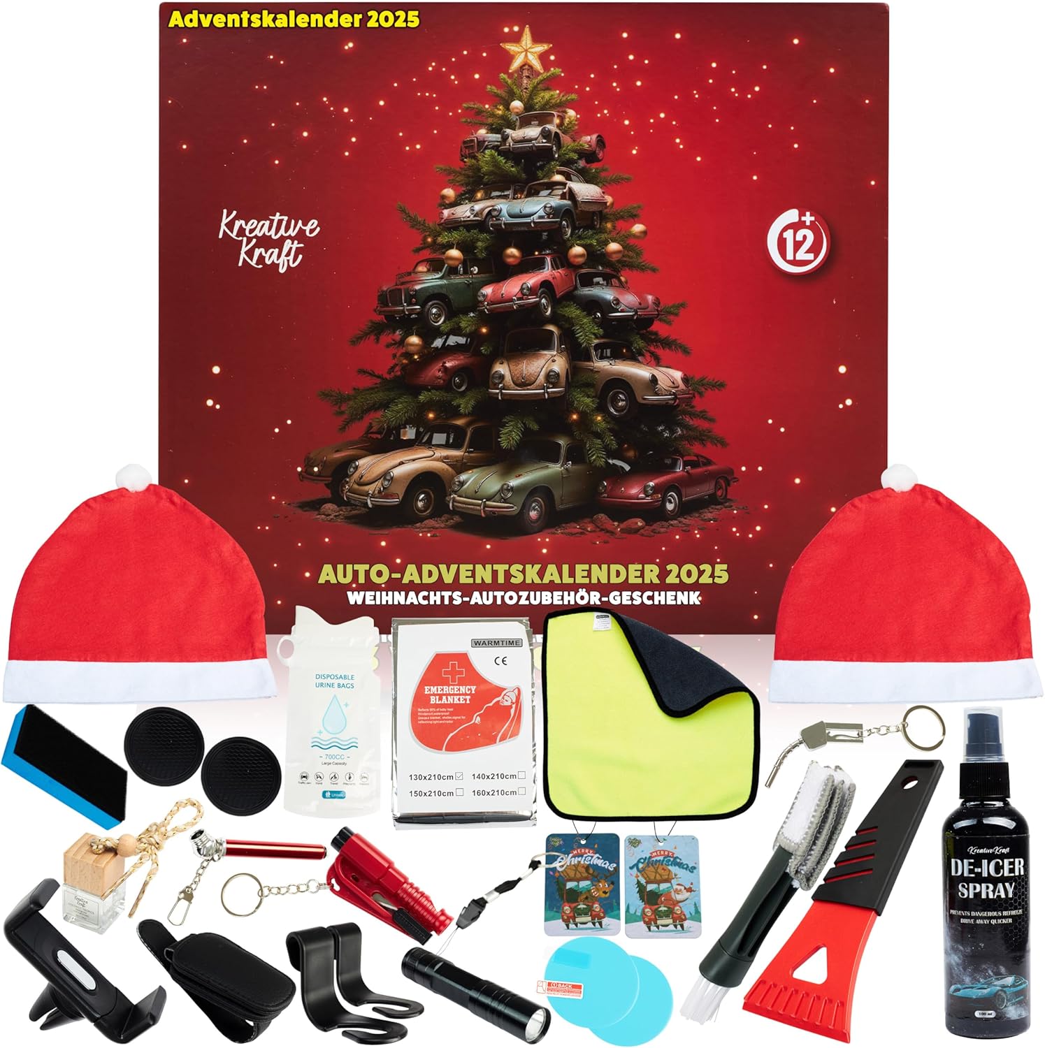 KreativeKraft Car Accessories Advent Calendar 2025 Men, Teens & Women, 24 Day Calendar, with Key Ring, Air Freshener, Mobile Phone Holder & More