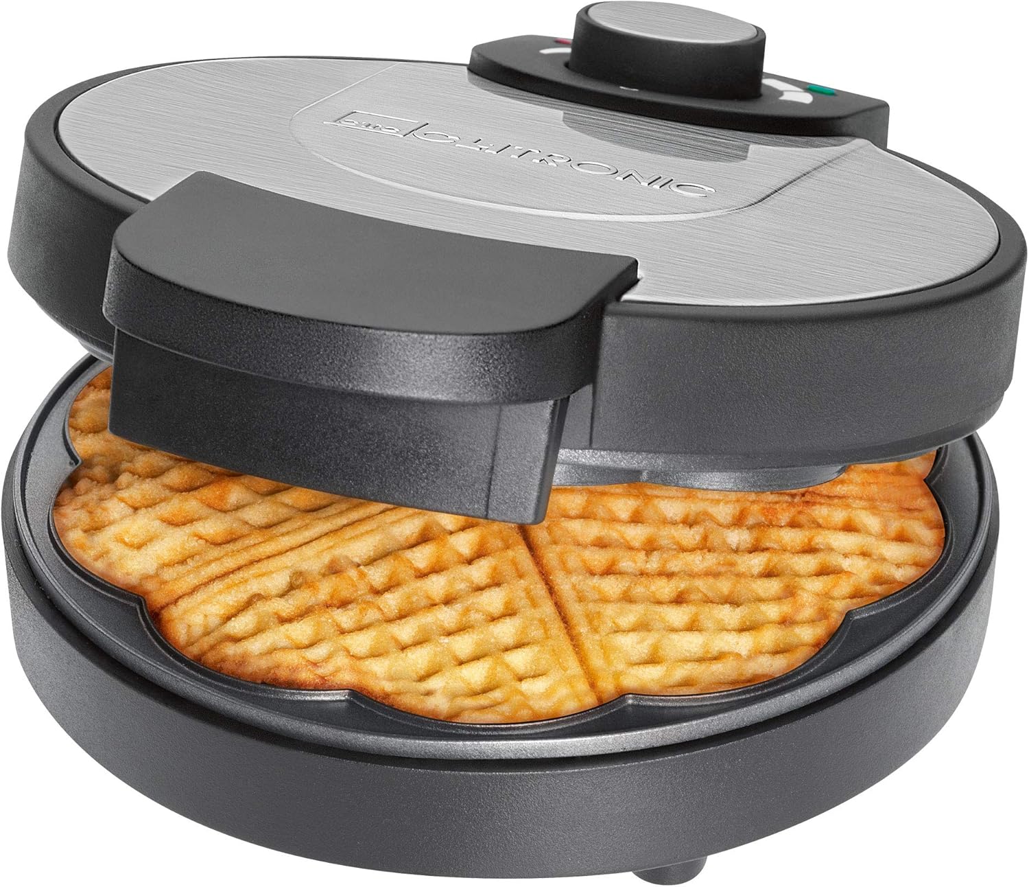 Clatronic WA 3492 Waffle Iron 1000 Watt Stainless Steel Inlay Large Baking Surfaces Diameter 18 cm Non-Stick Coating Continuously Adjustable Browning Level