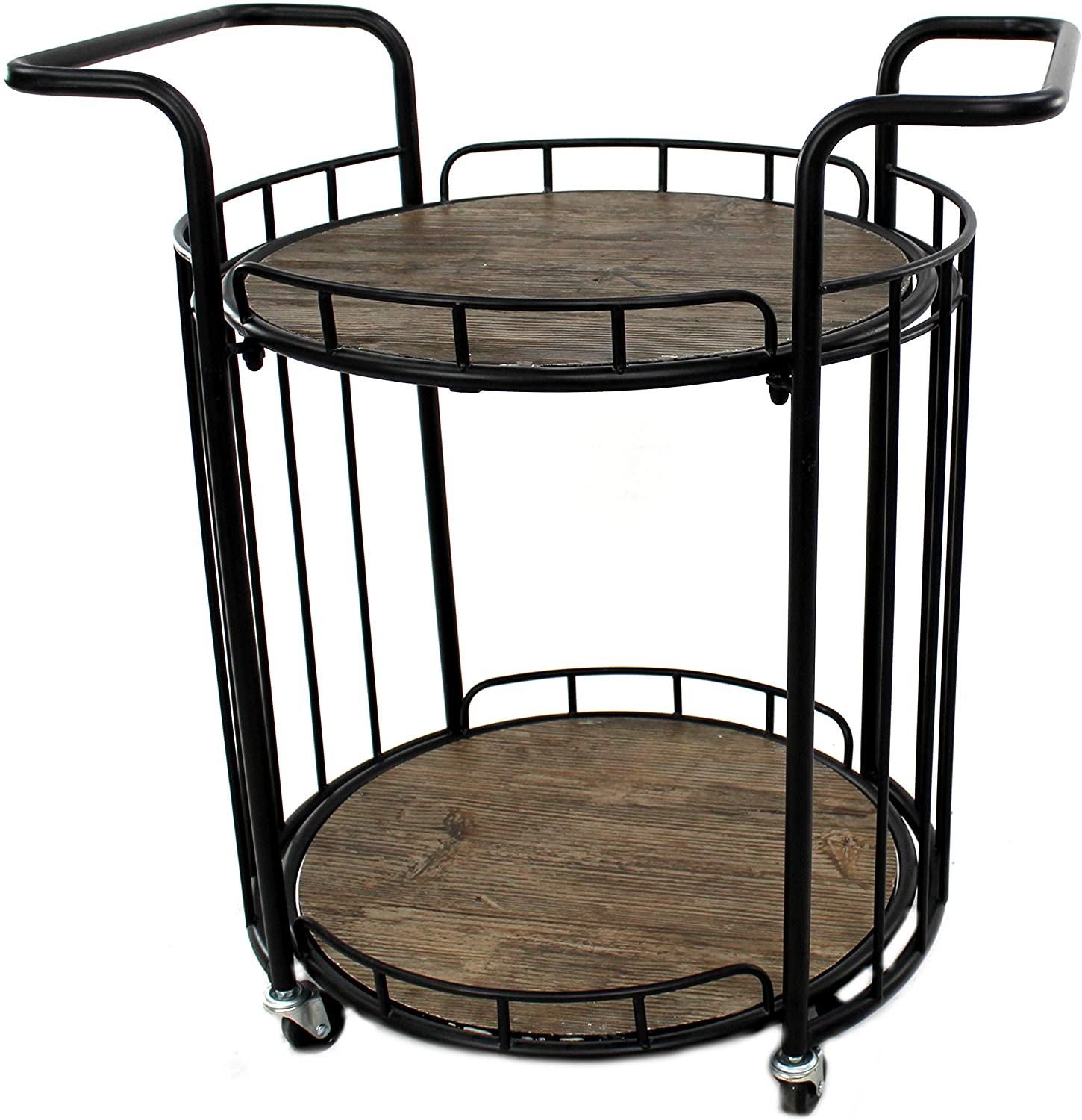 DARO DEKO Round Metal Serving Trolley with Wood Look Plates 77 x 55 cm