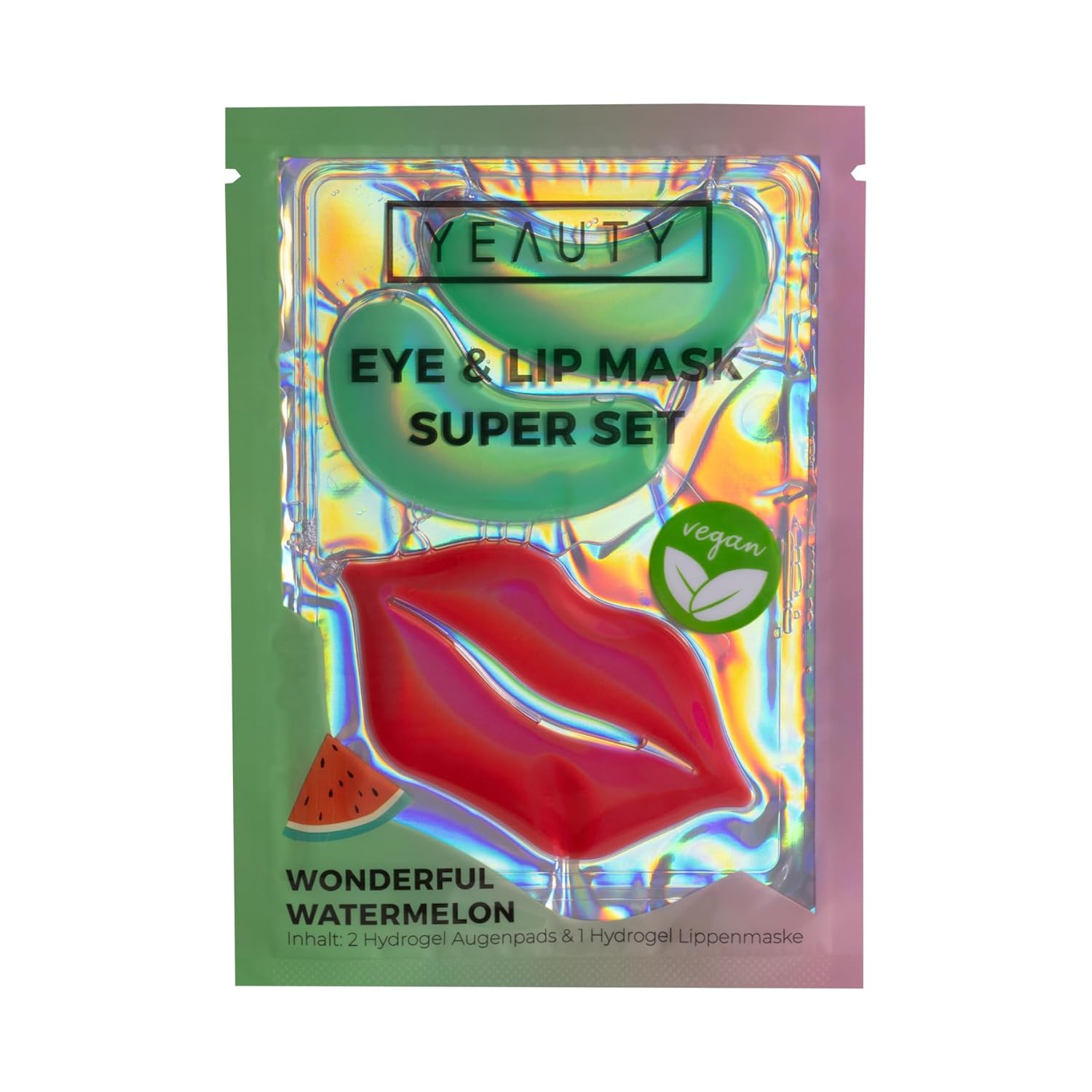 YEAUTY Super Set Wonderful Watermelon Eye and Lip Mask in One Product Combined Face Care Set for Eye and Lip Area in One Application Watermelon, Hyaluronic and Coconut Oil, 1 Set