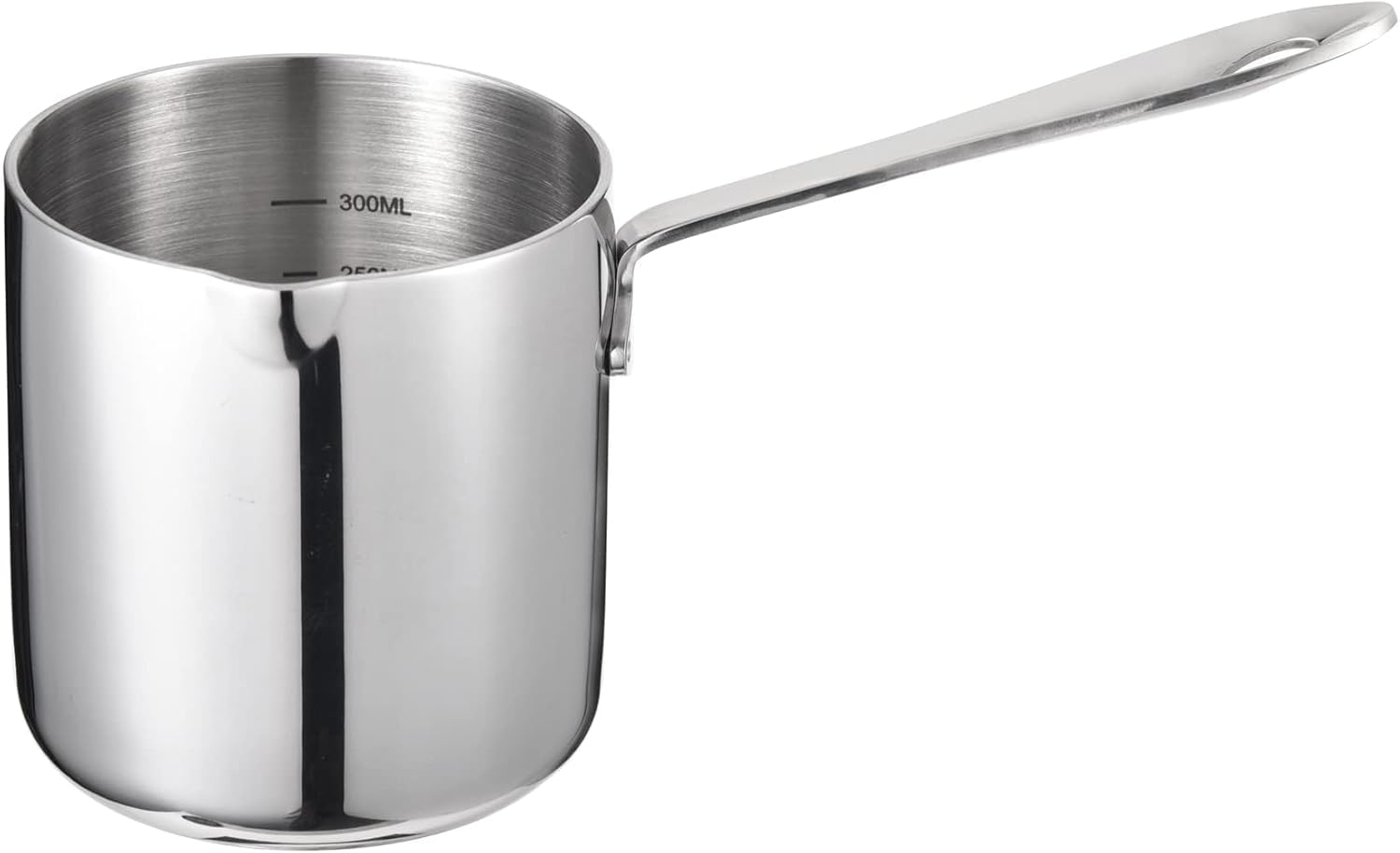 IMEEA 300ml Heavy Duty 18/10 Stainless Steel Turkish Coffee Pot Butter Melting Mini Pot Induction Coffee Pot with Spout