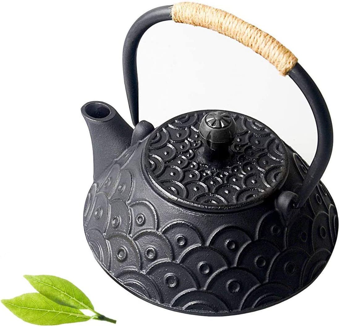 Sharemee Large Cast Iron Teapot with Infusion for Loose Tea, Tetsubin Japanese Healthy Kettle 800ml, Black